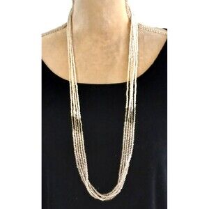 Ann Taylor LOFT seed bead multi-strand 32" necklace neutral tones boho
